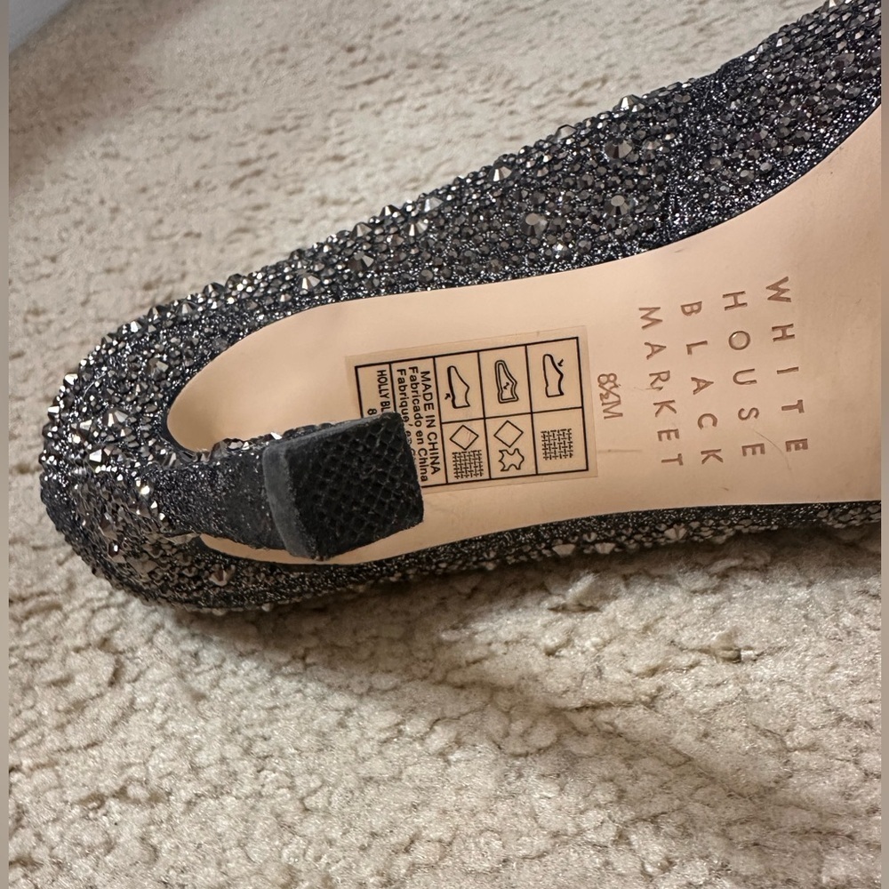 White House Black Market Hematite-Embellished High Heel Silver Jeweled Pumps 8.5 - Picture 10 of 12